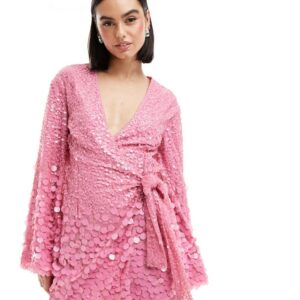 Pretty Lavish kimono sleeve embellished mini dress in pink