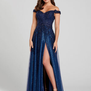 Prom Dress Blue Bateau Neck Ball Gown Sleeveless Backless Split Front Floor Length Party Dresses