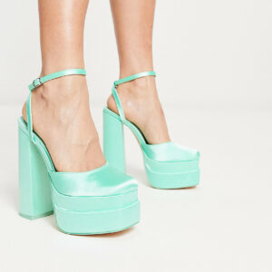 Public Desire Wide Fit Exclusive Moonchild platform heeled shoes in pale green satin