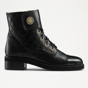 RINGAROSES Women's Black Quilted Lace-Up Boot