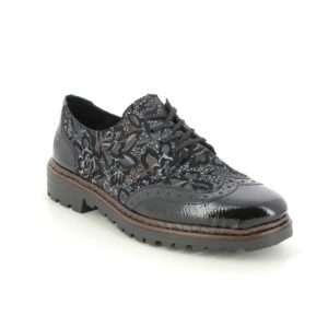 Rieker 54801-90 Black floral Womens Brogues in a Plain Man-made in Size 39