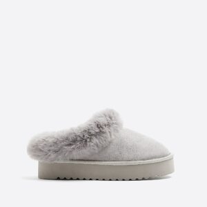 River Island Womens Grey Faux Fur Platform Slippers