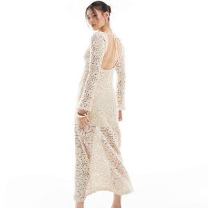 River Island crochet backless maxi dress in cream-White