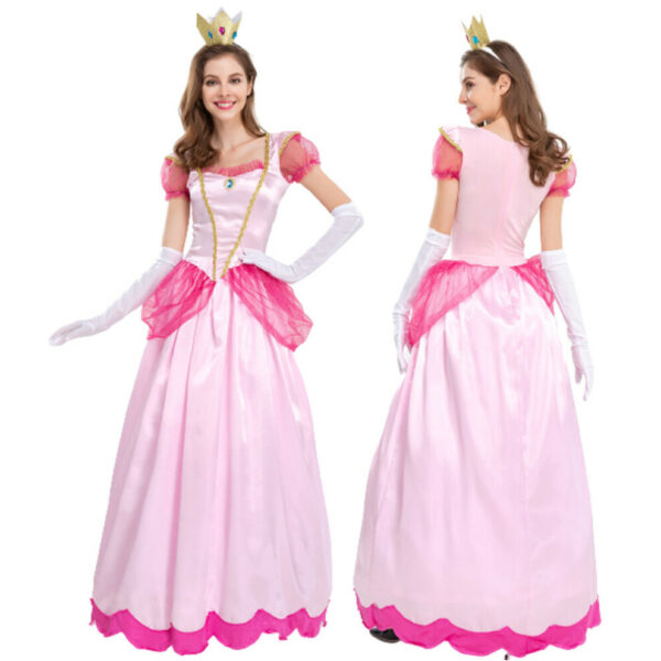 (S, 1) Adult Princess Peach Costume Women Cosplay Party Halloween Dress