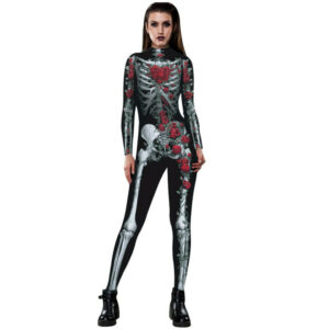 (S) Womens Halloween Skeleton Bone Jumpsuit One Piece Bodysuit Fancy Dress Party Cosplay Costume