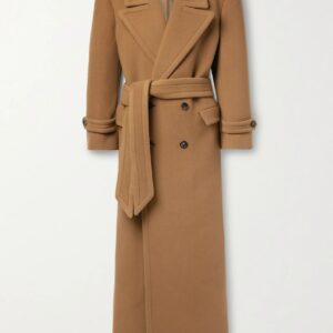 SAINT LAURENT - Oversized Belted Double-breasted Wool Coat - Brown