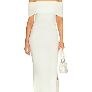 SNDYS x REVOLVE Off Shoulder Sweater Midi Dress in Ivory. Size L, M, S.