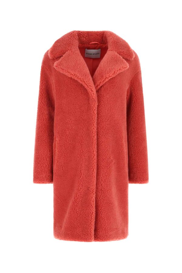 STAND STUDIO Light Red Teddy Camille Cocoon Coat