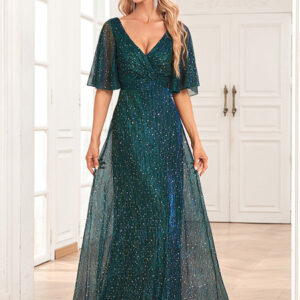 Sequin Maxi Dresses V-Neck Backless A-Line Prom Cocktail Dress