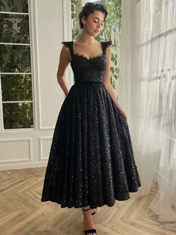 Sequins Dresses Sweetheart Neck Lace Sleeveless Backless Prom Midi Dress