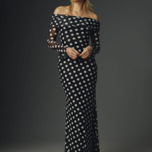 Sheath Dress Dots Printed Off The Shoulder Long Sleeves Sexy Party Maxi Dresses