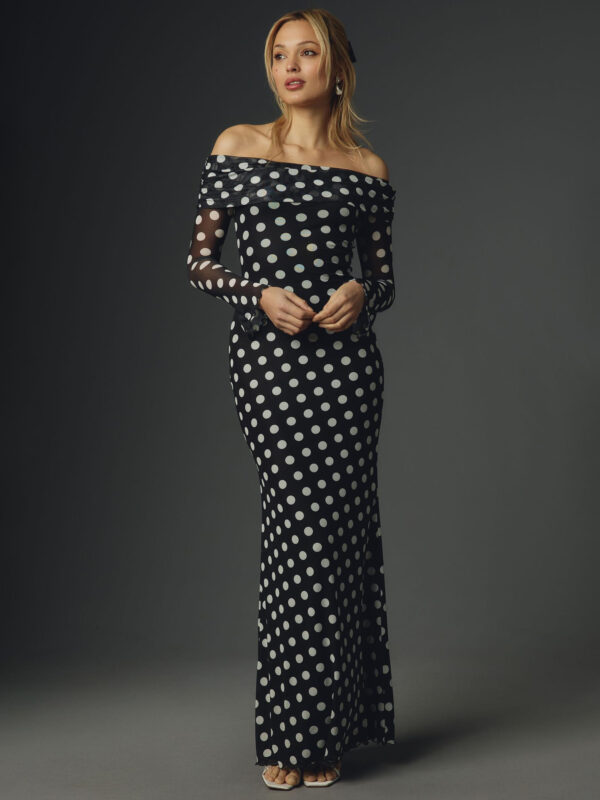 Sheath Dress Dots Printed Off The Shoulder Long Sleeves Sexy Party Maxi Dresses