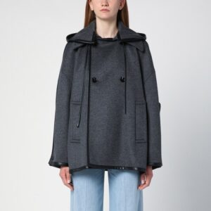 Short double-breasted grey wool coat