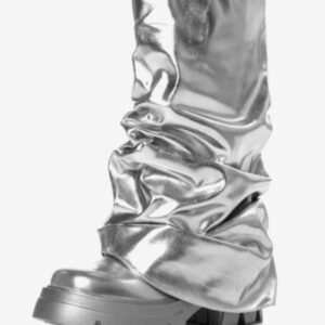 Silver Slouch Boots Women Round Toe Flat Booties