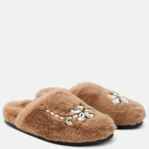 Simone Rocha Embellished faux fur slippers