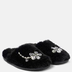 Simone Rocha Embellished faux shearling slippers