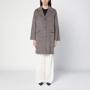 Single-breasted chequered wool coat