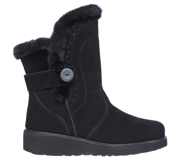 Skechers Women's Keepsakes Wedge - Cosy Peak Boots in Black, Size 5.5 | Leather/Textile/Wood