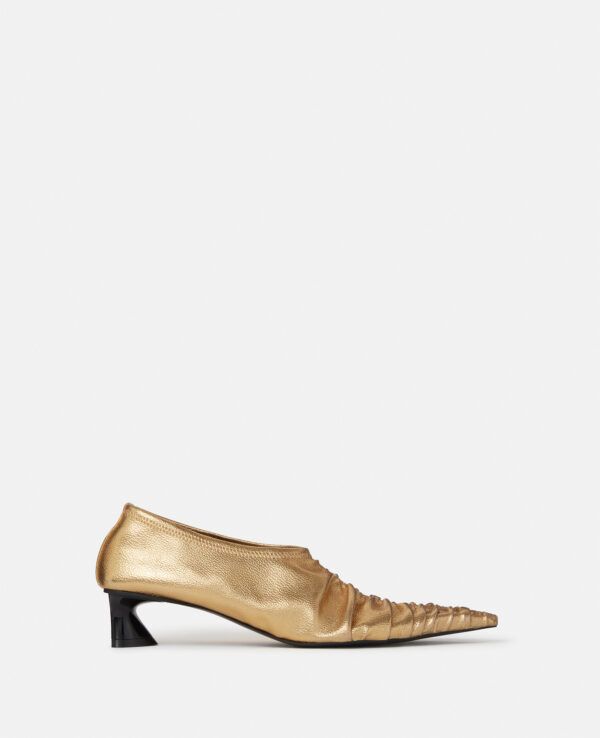 Stella McCartney - Elsa Ruched Kitten Heel Pumps, Woman, Metallic gold, Size: 35h