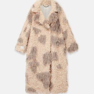 Stella McCartney - Tree Bark Print Long Teddy Coat, Woman, Oat/Clay, Size: 42