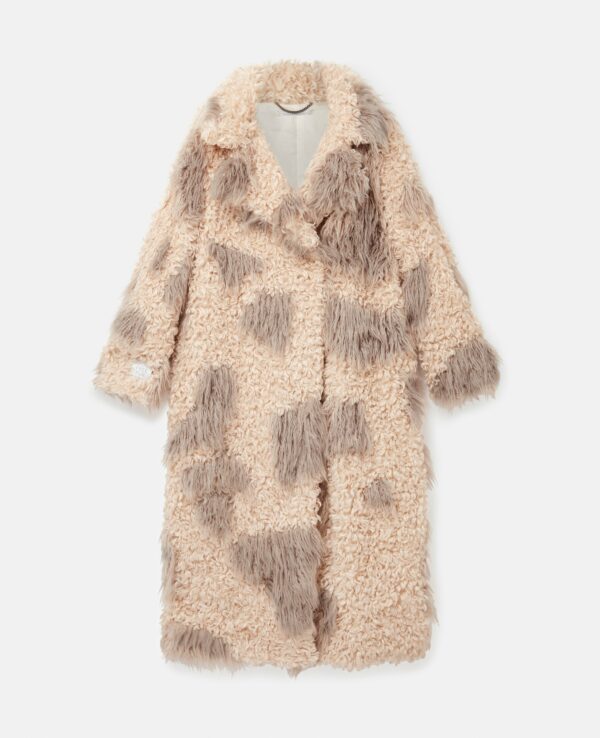 Stella McCartney - Tree Bark Print Long Teddy Coat, Woman, Oat/Clay, Size: 42