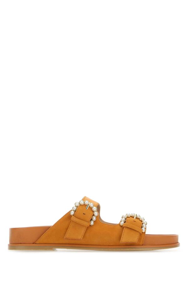 Stuart Weitzman Orange Suede Piper Slippers