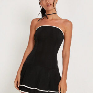 Summer Dress Strapless Backless Black Short Beach Dress