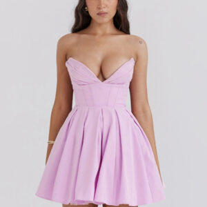 Summer Dress Strapless Backless Pink Short Beach Dress