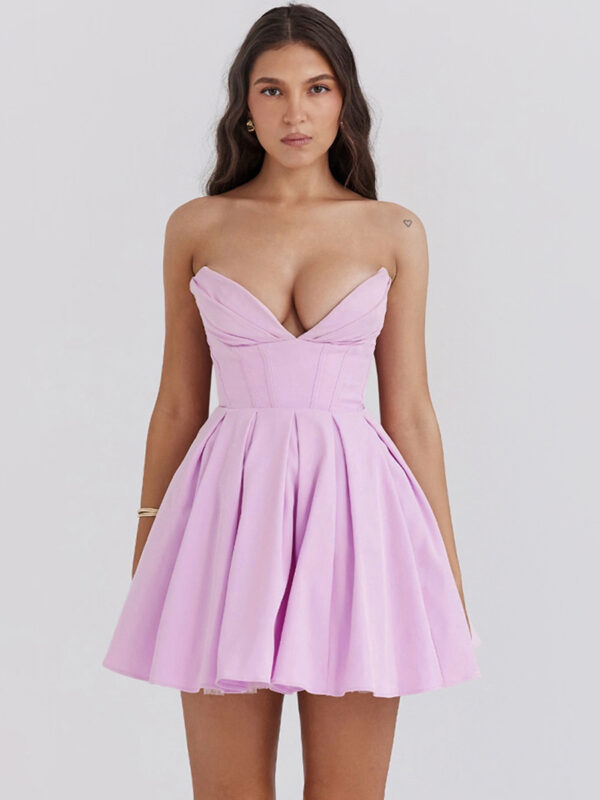 Summer Dress Strapless Backless Pink Short Beach Dress