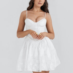 Summer Dress Straps Neck Lace Backless White Short Beach Dress