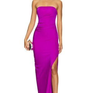 Susana Monaco Solid Tube Gathered Slit Dress in Purple. Size L, M, XS.