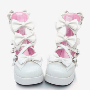 Sweet Chunky Heels Lolita Shoes Platform Bow Decor Round Toe