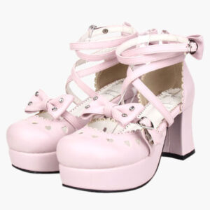 Sweet Chunky Heels Shoes Platform Ankle Straps Bows