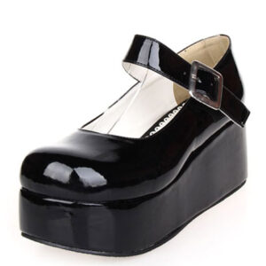 Sweet Glossy Lolita High Platform Shoes Ankle Strap Buckle Round Toe