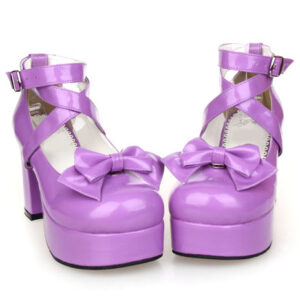 Sweet Lolita Chunky Heels Shoes Platform Shoes Ankle Straps Bow Decor Buckle