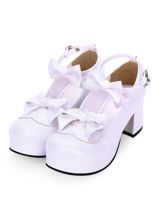 Sweet Lolita Footwear Bow Ankle Strap Platform Chunky High Heel White Lolita Shoes