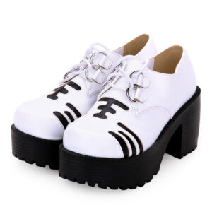 Sweet Lolita Footwear Print Two Tone Lace Up Platform White Lolita Shoes