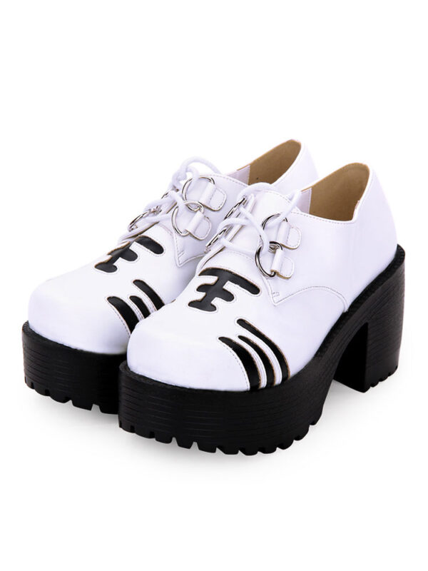 Sweet Lolita Footwear Print Two Tone Lace Up Platform White Lolita Shoes