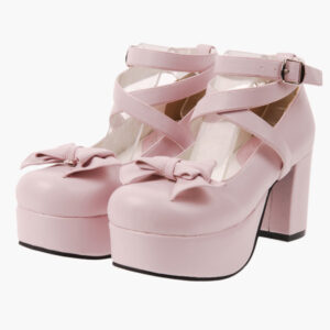 Sweet Lolita Heels Pink Platform Cross Straps Lolita Shoes