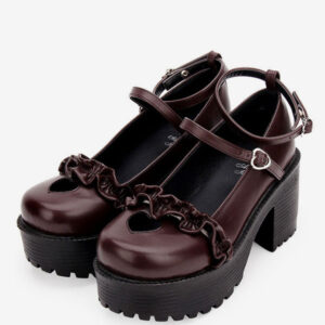 Sweet Lolita Pumps Heart Cut Out Ruched Platform Chunky Heel Round Toe Lolita Shoes