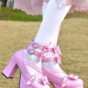 Sweet Lolita Pumps Pink Bows High Heel Platform Leather Lolita Shoes