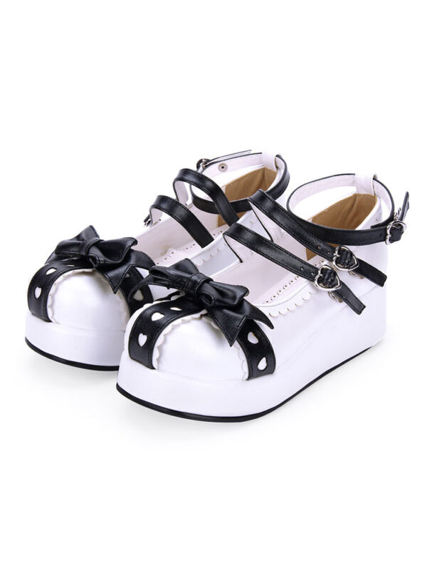 Sweet Lolita Pumps Sweetheart Bow Strappy Two Tone Platform Lolita Shoes