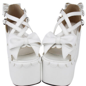 Sweet Lolita Sandals High Platform Shoes Bows Decor Heart Shape Buckles