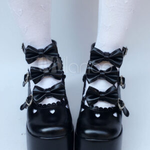 Sweet Lolita Shoes Black Bow Platform Lolita Pumps