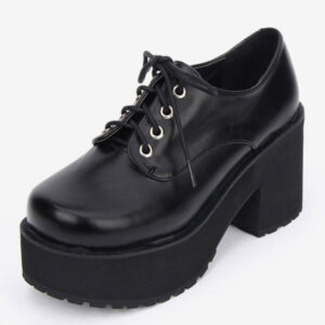 Sweet Lolita Shoes Black Platform Chunky Heel Lace Up Lolita Boots