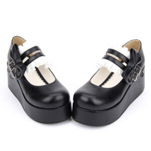 Sweet Lolita Shoes Black Round Toe Platform Low Top Mary Jane Shoes