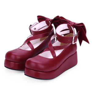 Sweet Lolita Shoes Bow Strappy Burgundy Platform Lolita Footwear