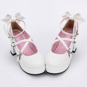 Sweet Lolita Shoes Bow Strappy Round Toe Platform White Lolita Heels