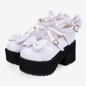 Sweet Lolita Shoes Bows Leather Platform Chunky Heel Lolita Pumps