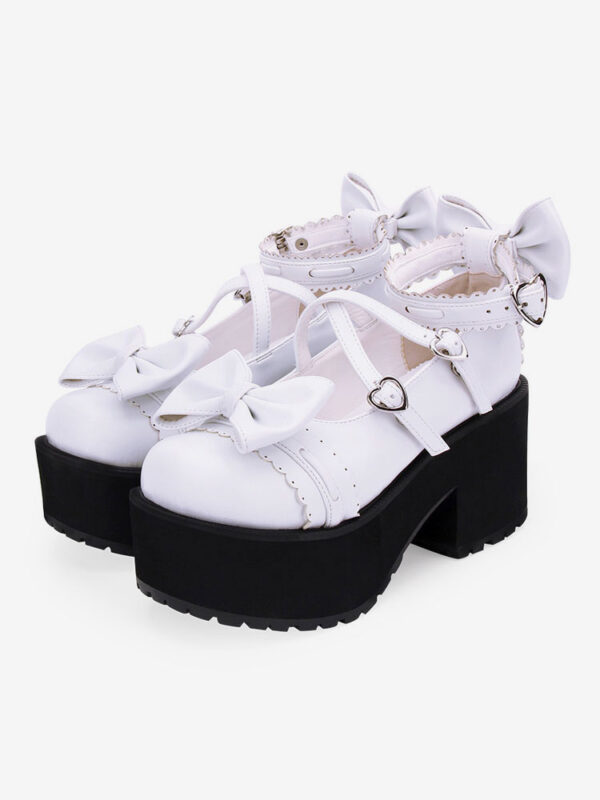 Sweet Lolita Shoes Bows Leather Platform Chunky Heel Lolita Pumps